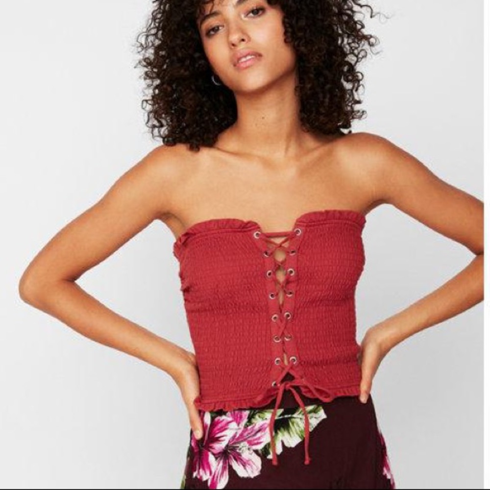 Express Smocked Tie Up Tube Top